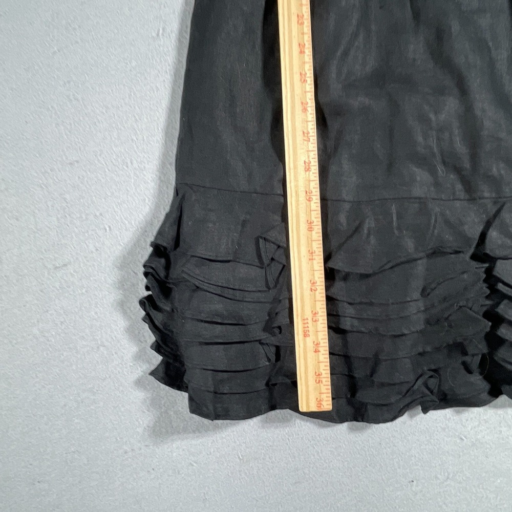 Taylor Nordstrom Linen Shift Dress Women Size 2 Ruffle Black Minimalist - Picture 6 of 15